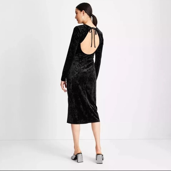 Future Collective Women’s L Black Velvet Ruched Open Back A-line Dress - Picture 2 of 9